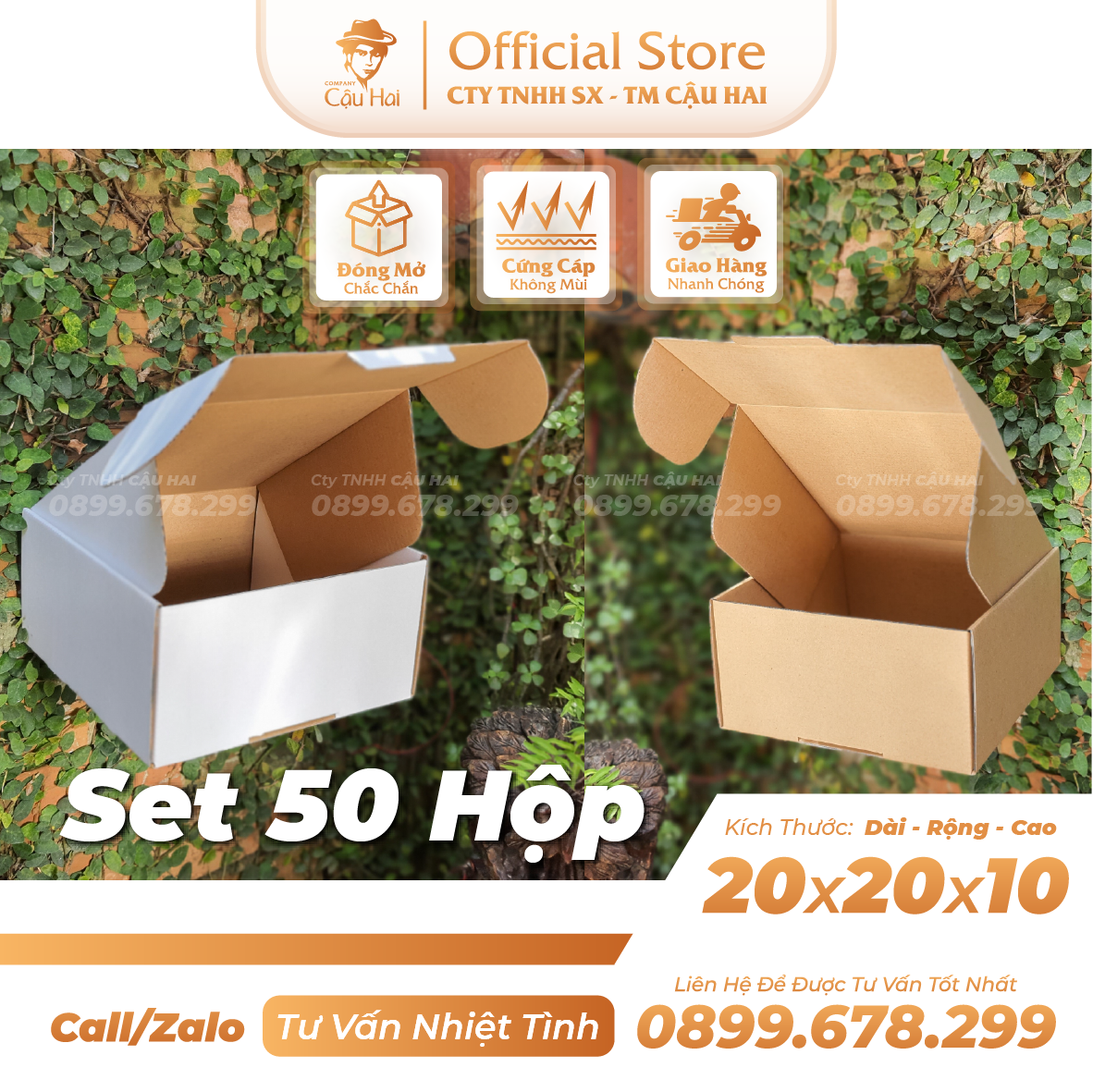 Set 100 hộp carton nắp gài size 20x20x10