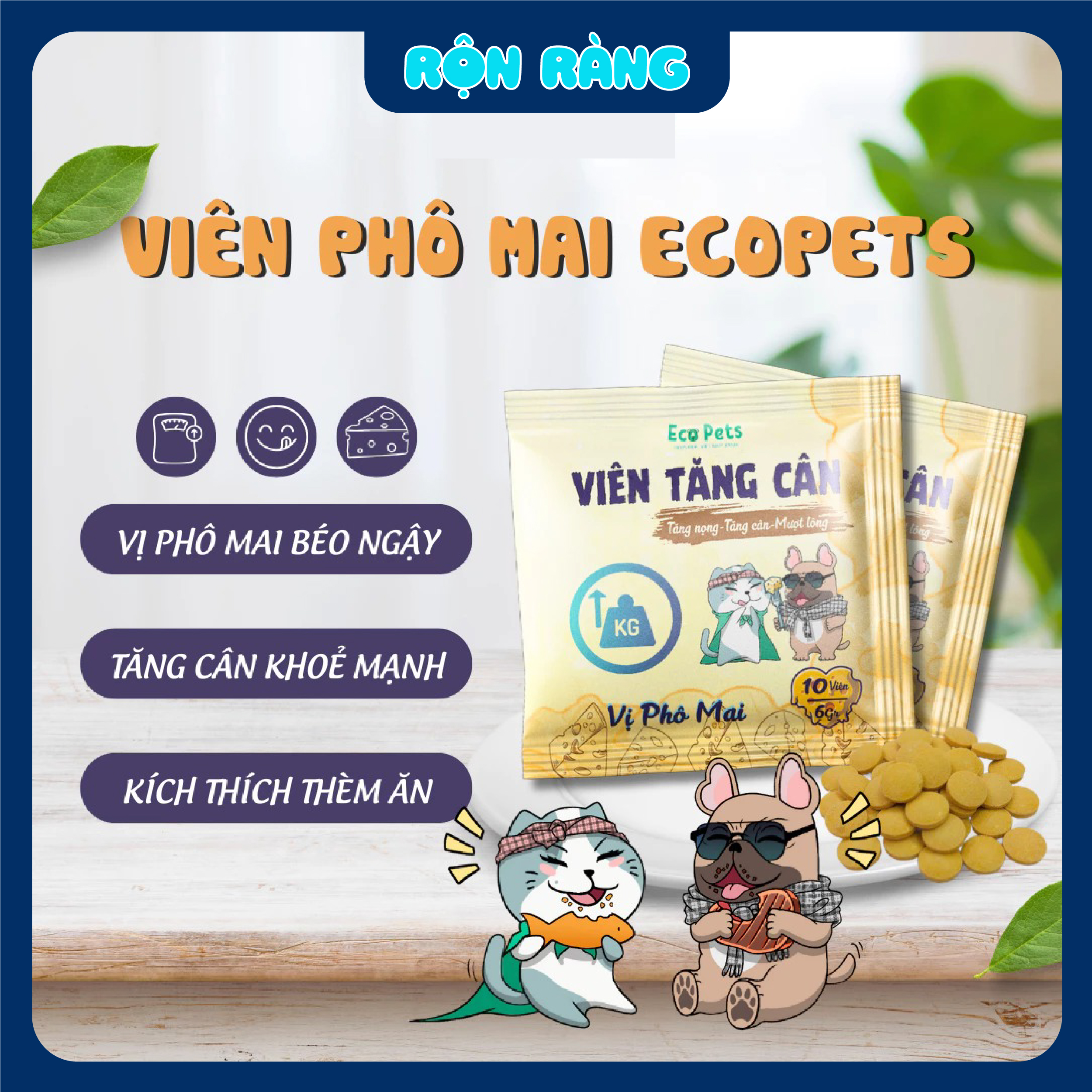  Viên Phô Mai tăng cân cho chó mèo Ecopets hỗ trợ dinh dưỡng giúp thú cưng tăng ký tăng nọng mượt lông 