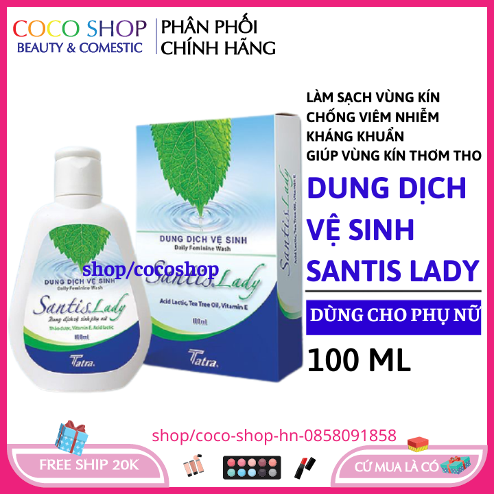 Dung dịch vệ sinh phụ nữ lá trầu không se khít Santis Lady 100ml