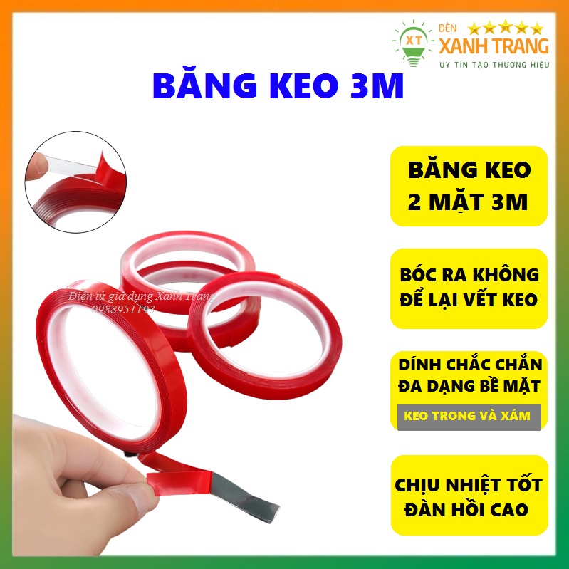 Băng dính 3M băng keo siêu dính, Băng keo 2 Mặt Cường Lực Siêu Dính, Keo dán Acrylic 2 Mặt trong suốt dính phụ kiện oto