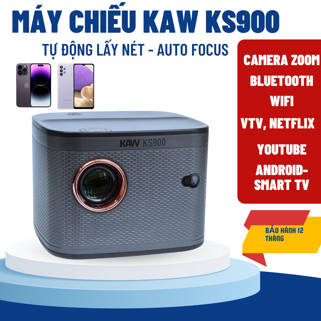 Máy Chiếu 4K Siêu Nét KAW KS900 Có tự động lấy nét Hình ảnh FULL HD Bảo Hành 12 Tháng