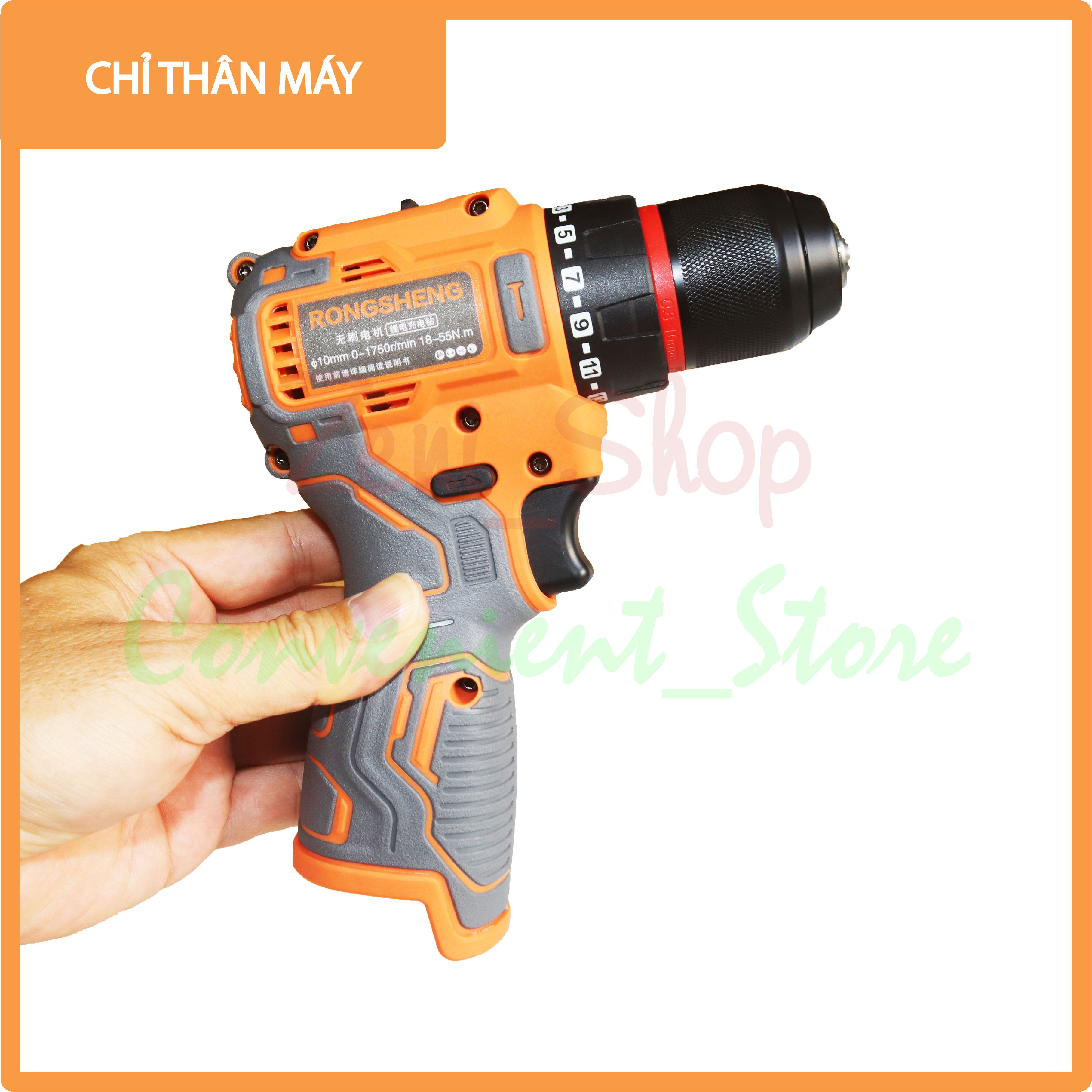 Máy khoan Pin+ bắt vít nội địa Trung Quốc_đầu kẹp 10mm_RONGSHENG (chỉ thân máy)