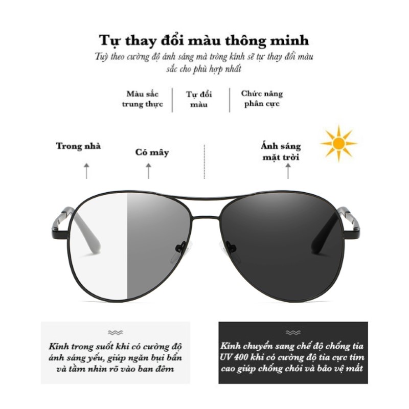 [HCM]Mắt Kính Thần kỳ Tech Pro đổi màu 2 chế độ ngày và đêm mắt kính polarized phân cực chống UV + Tặng đèn Hộp đựng Kính + Đèn UV + Thẻ test kính