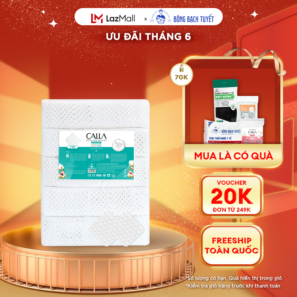 Bông tẩy trang làm sạch da Bông Bạch Tuyết Calla Sạch Sâu 1kg