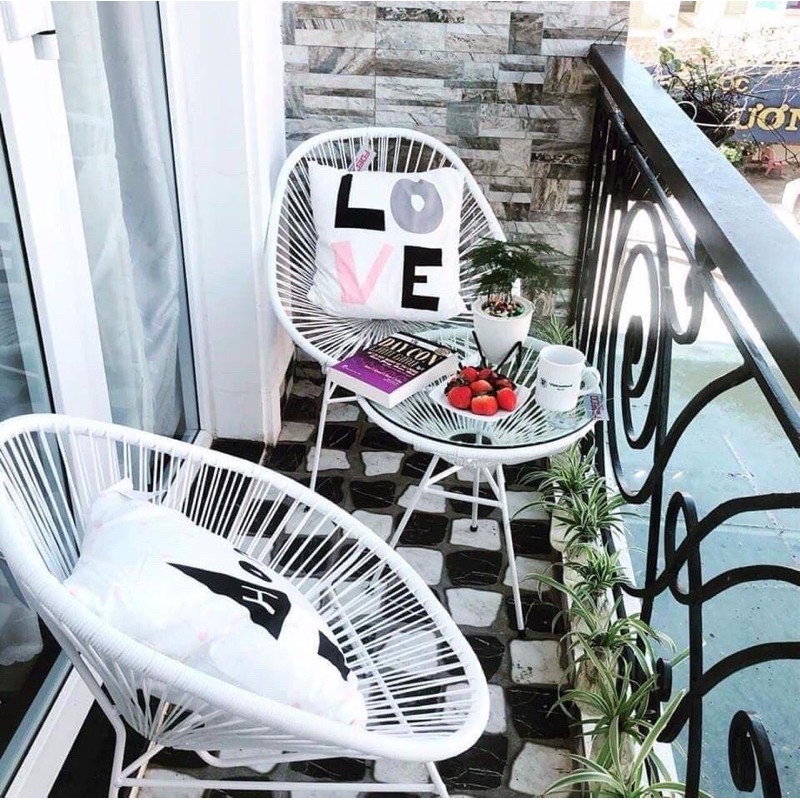 [HCM]Bộ bàn ghế ban công ( ghế mây nhựa/ ghế ngoài trời/ghế sân vườn)