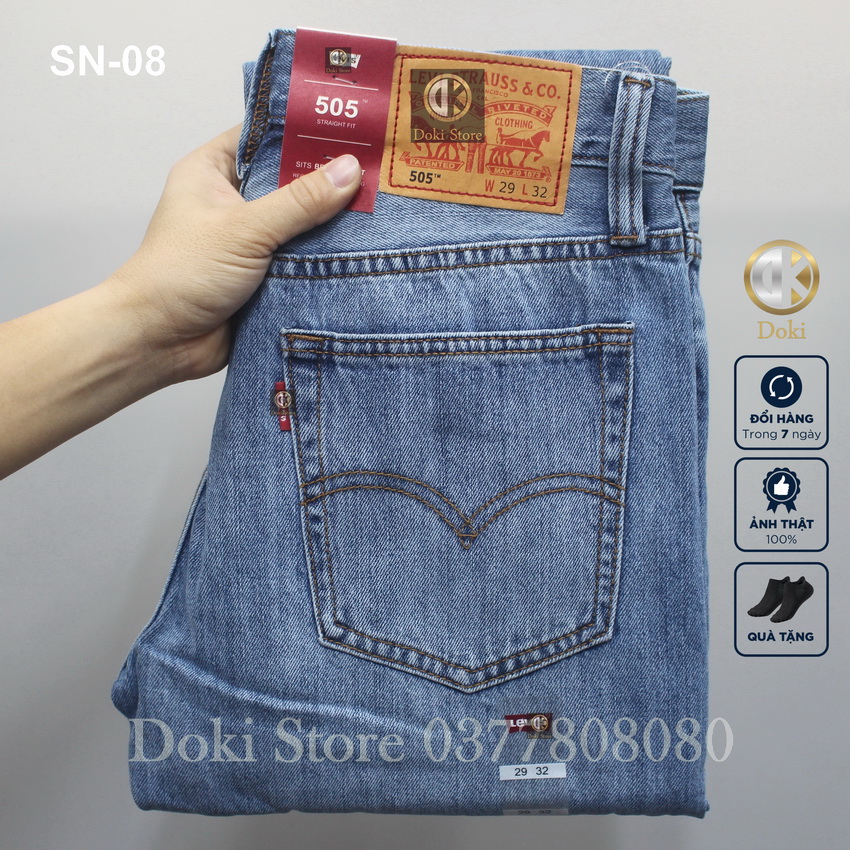 Quần jean nam ống suông XNS-01 Màu Xanh Nhạt Quần suông ống rộng Chất vải Cao Cấp, Không Co Giãn, Thoáng mát, ống 19-20 - DK