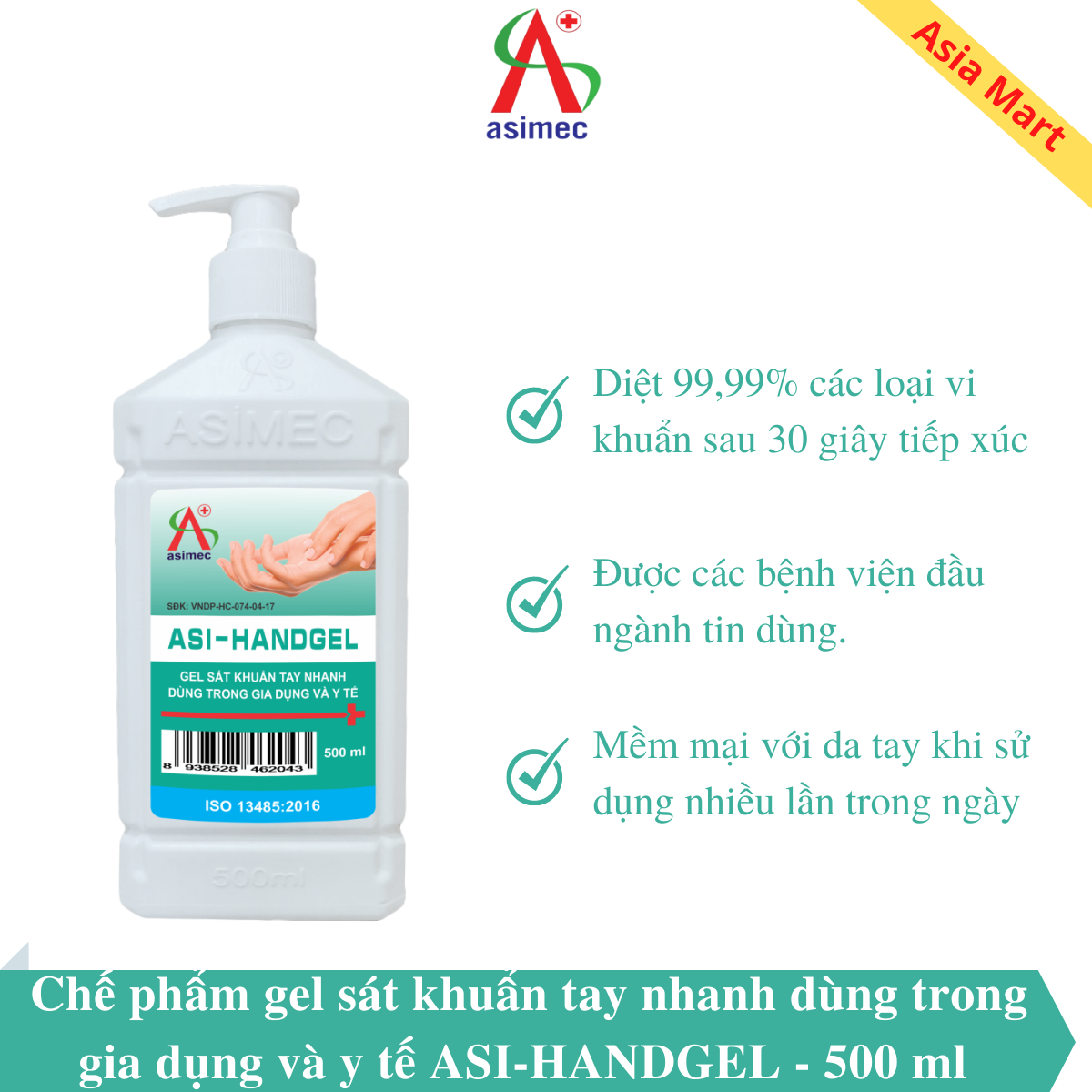 Gel rửa tay khô sát khuẩn y tế asi hangel - 500ml