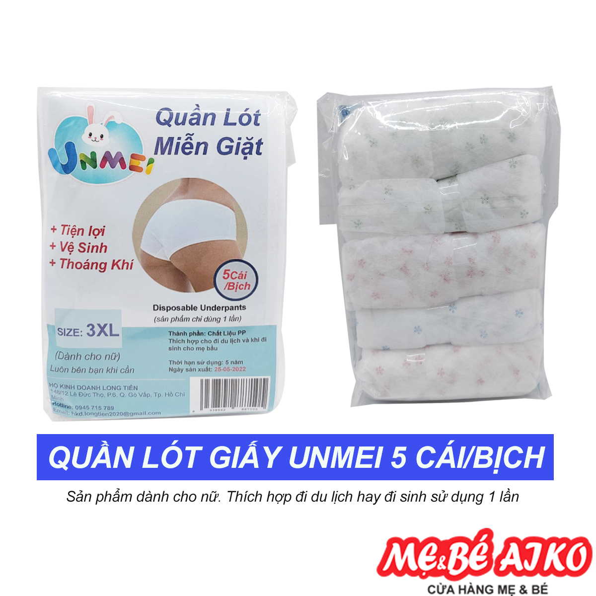 Quần Lót, Quần xì giấy Hiệu Unmei cho mẹ-Quần Lót Giấy cho các mẹ sau khi sinh, 1 gói 5 chiếc