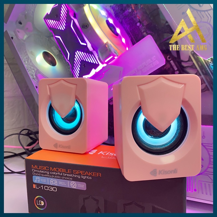 Loa máy tính để bàn mini màu hồng led rgb 2.0 kisonli l1040 - loa vi tính laptop nghe nhạc gaming dễ thương có dây