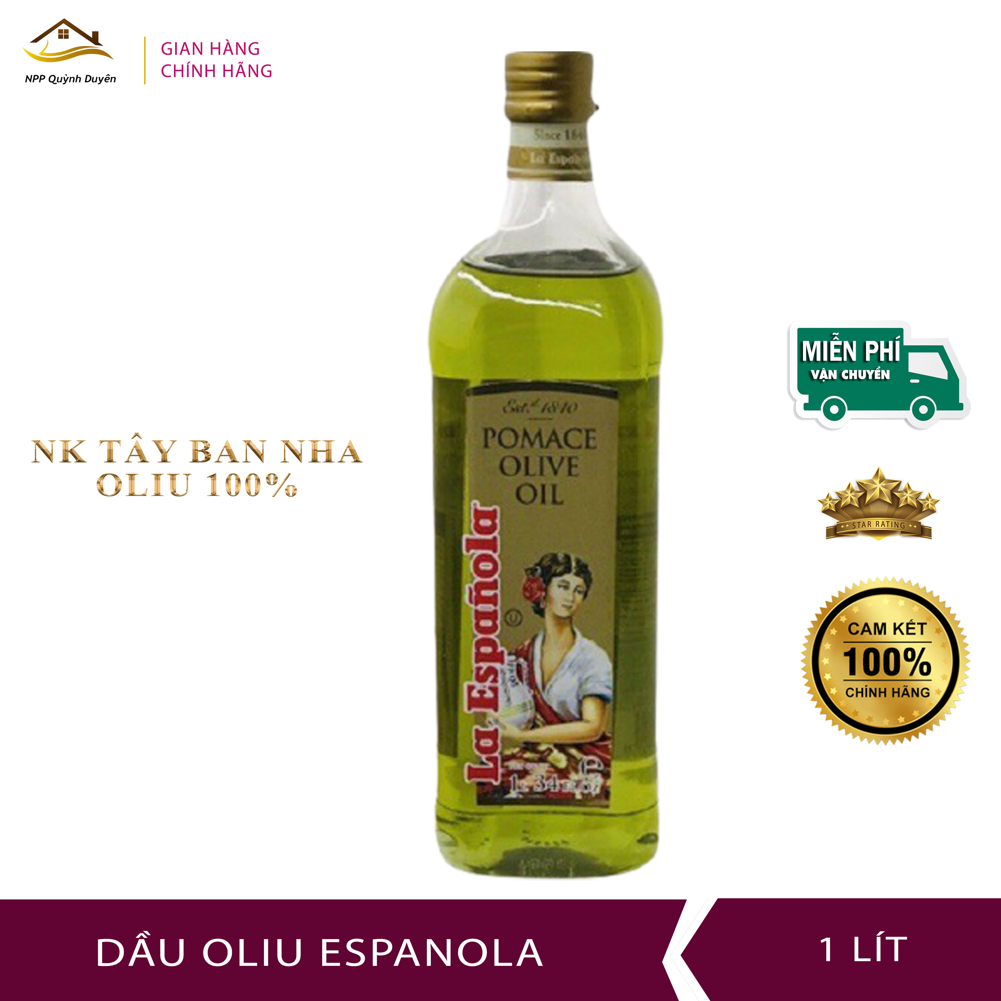 Dầu oliu nguyên chất Nhập Khẩu Tây Ban Nha - Dầu oliu nấu ăn giảm cân 1Lit Espanola date dài 2023