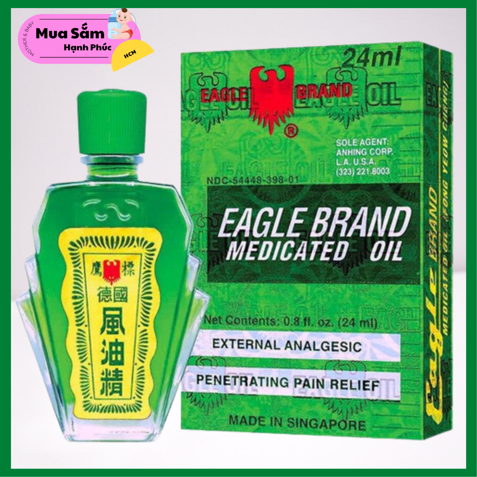 [COMBO 4 Hộp] Hộp Dầu Gió Xanh Mỹ 2 Nắp (Eagle Brand Medicated Oil) 24ml