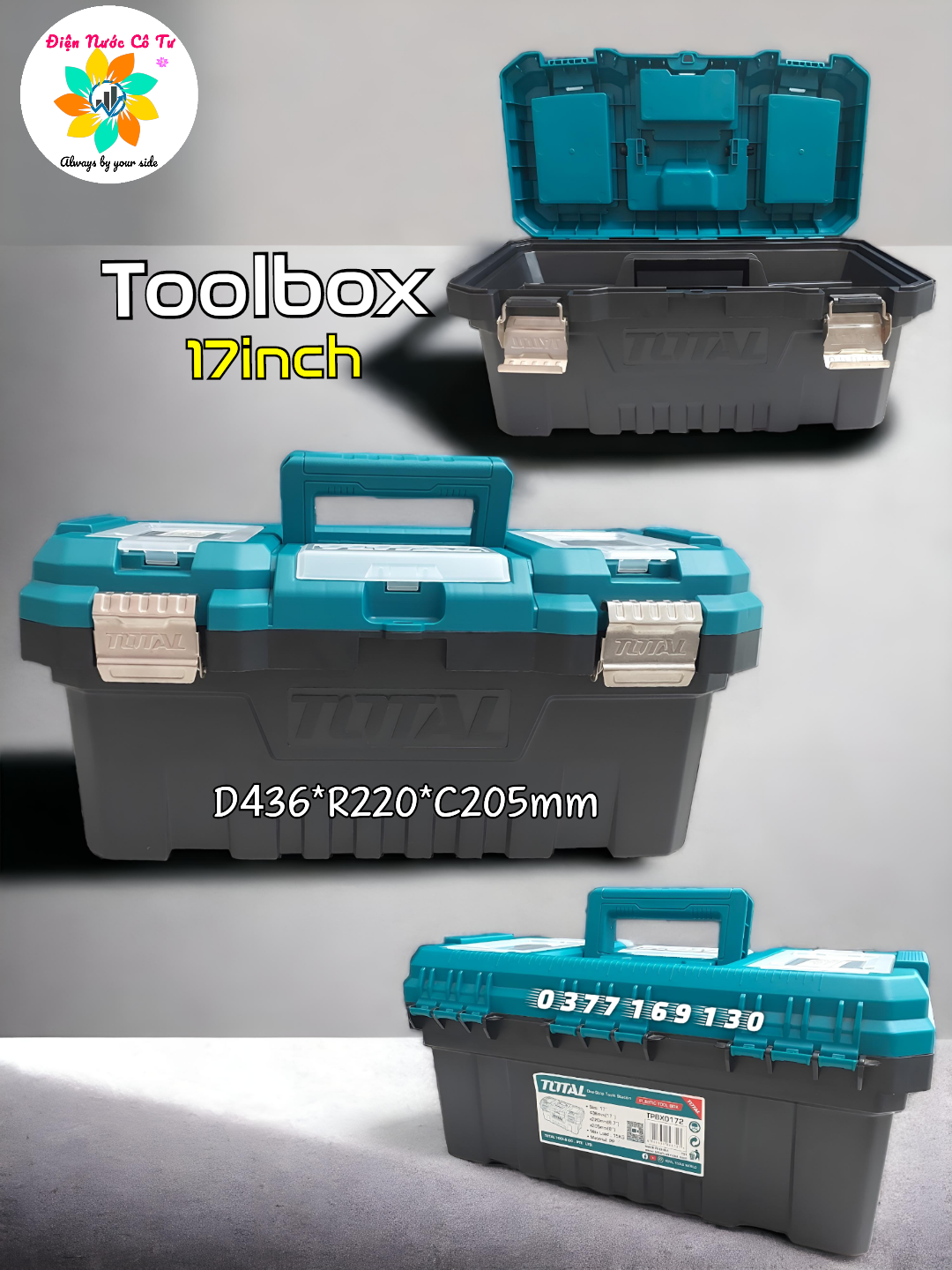 Thùng Đồ Nghề Hộp Đồ Nghề Nhựa 17 INCH TOTAL Móc Khóa Inox