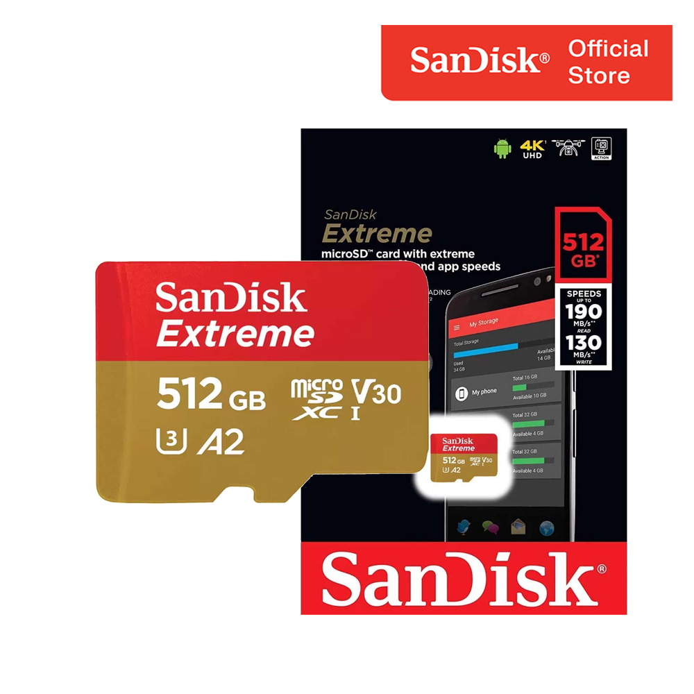 Thẻ Nhớ MicroSDXC SanDisk Extreme V30 A2 512GB 190MB/s SDSQXAV512GGN6MN