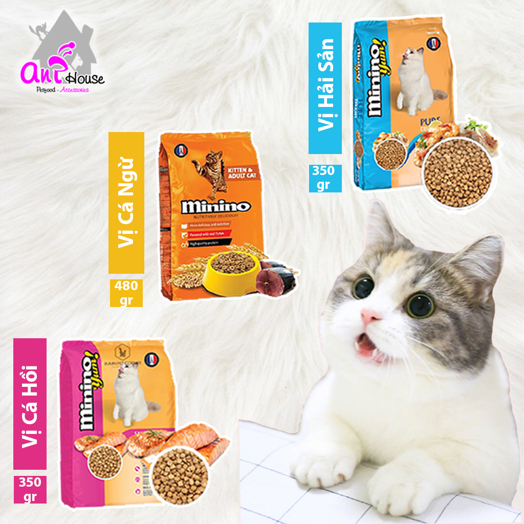 Thức ăn cho mèo, hạt cho mèo MININO mọi lứa tuổi - Gói 350gr 480gr - Xuất xứ Pháp - Ant House Petshop