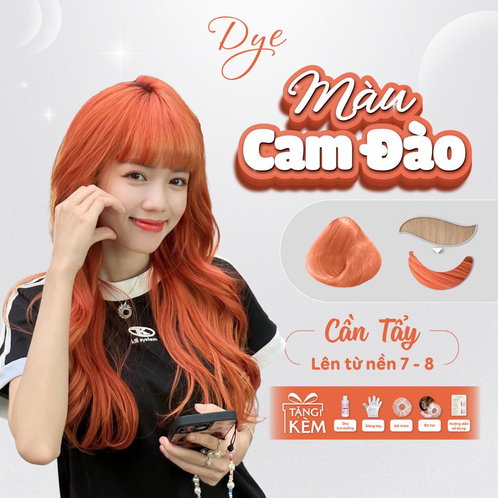Thuốc nhuộm tóc , thuốc nhuộm tóc cam đào , dye.hair , tặng kèm oxy trợ dưỡng và bao tay