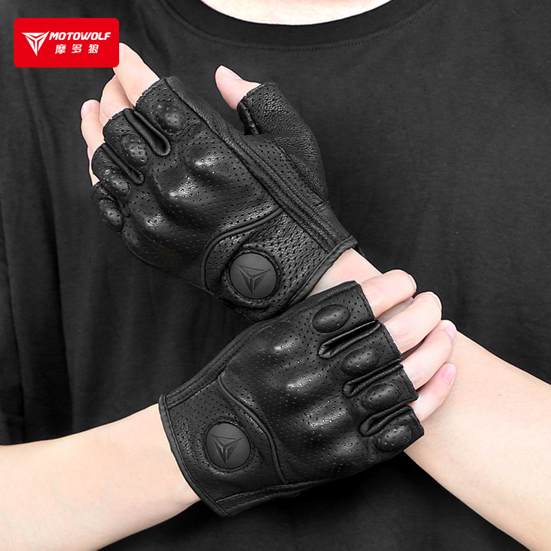 Găng tay da motowolf cụt ngón mdl0302b- găng tay xe máy cụt ngón da cừu motowolf