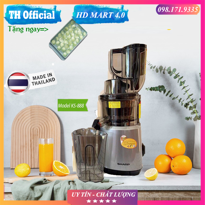 Máy ép chậm trái cây hoa quả, máy ép chậm sharp thái lan, máy ép chậm sharp ks 888 chính hãng, máy ép chậm ks-888 kiểu dáng sang trọng công suất mạnh 250w, bảo hành 1 đổi 1 trong vòng 12 tháng