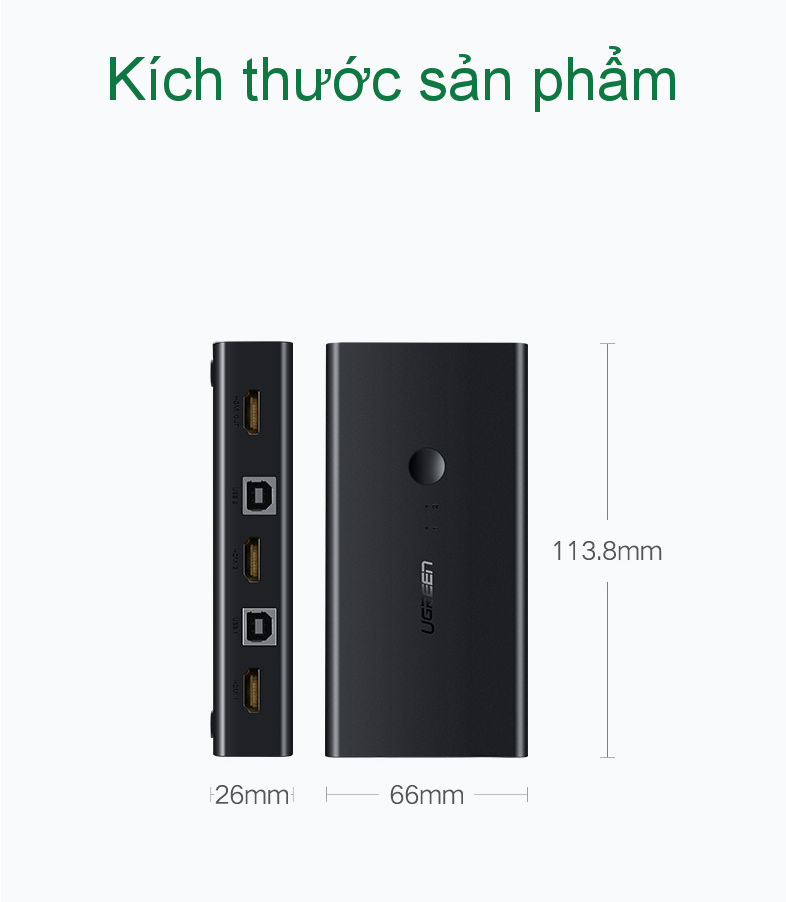Bộ gộp HDMI KVM 2 máy tính dùng chung 1 màn hình, sử dụng chung chuột và bàn phím UGREEN CM200 50744 Bộ gộp HDMI KVM 2 máy tính dùng chung 1 màn hình, sử dụng chung chuột và bàn phím UGREEN CM200 50744