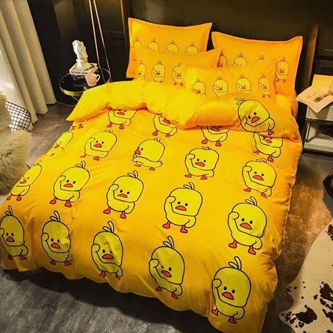 Bộ Ga Kèm - 2 áo gối - Đủ size (Tặng Kèm Áo Gối Ôm) Mẫu Vịt Vàng
