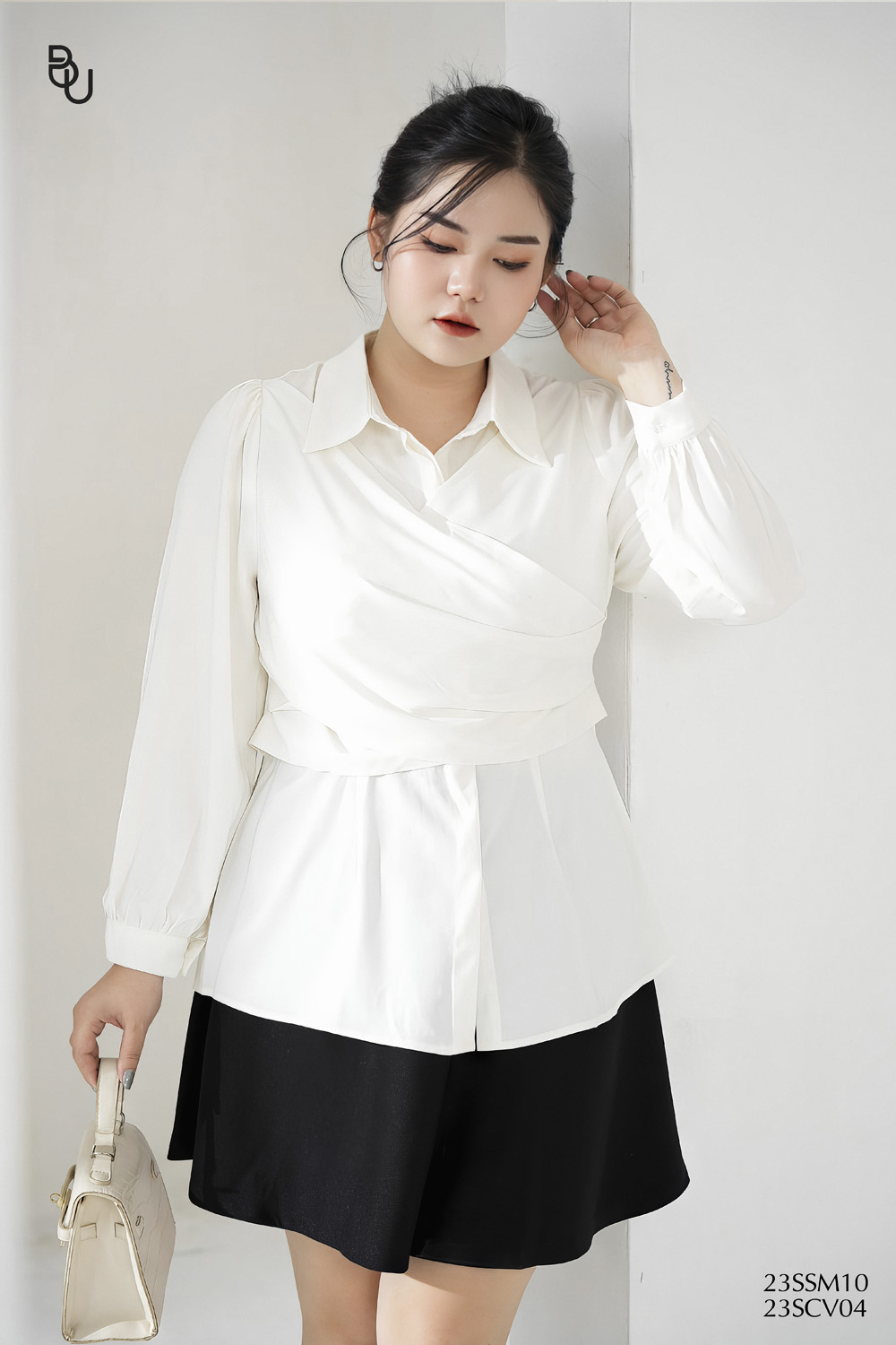 Áo sơ mi đắp chéo eo bigsize - 23ssm10 -
