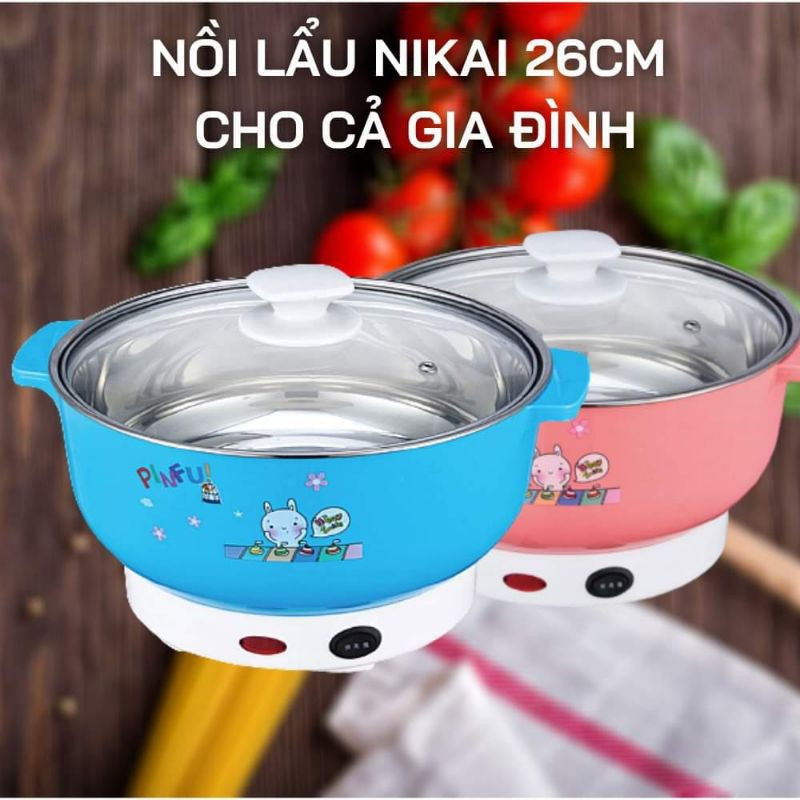 Nồi Lẩu Điện Mini Đa Năng Nika 26cm, Nồi Lẩu Điện Văn Phòng, Nồi Lẩu Đa Năng 1000W Inox 304, Tiện Dụng Cho 2-3 Người Dùng, Siêu Tiện Dụng, Thông Minh