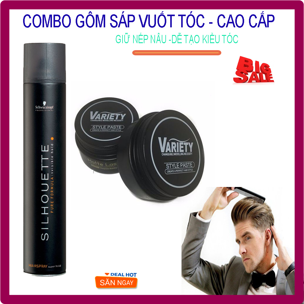 Gôm Xịt Tóc Nam, Combo 01 Gôm Xịt Tóc Silhouette + Sáp Variety  Vuốt Tóc Cao Cấp - Giữ Nếp Lâu Đến 20H, Phong Cách Trẻ Trung Nam Giới [MUA NGAY SỐ LƯỢNG CÓ HẠN ]