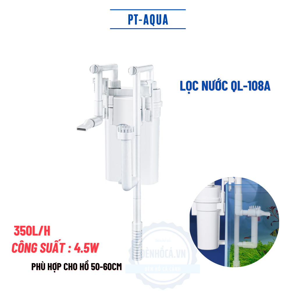 Bộ lọc treo bể cá ql-108a cho bể cá cảnh phù hợp hồ 40cm đến 60cm