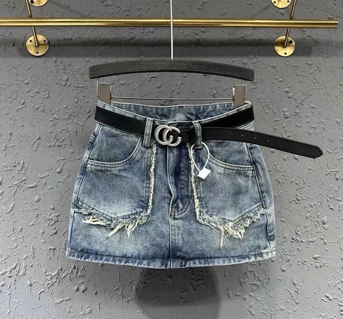 HOÀN TIỀN 15% - Chân váy jeans viền cắt tua kèm đai siêu xinh hàng QC loại 1 có nót - chân váy bò túi tua dua