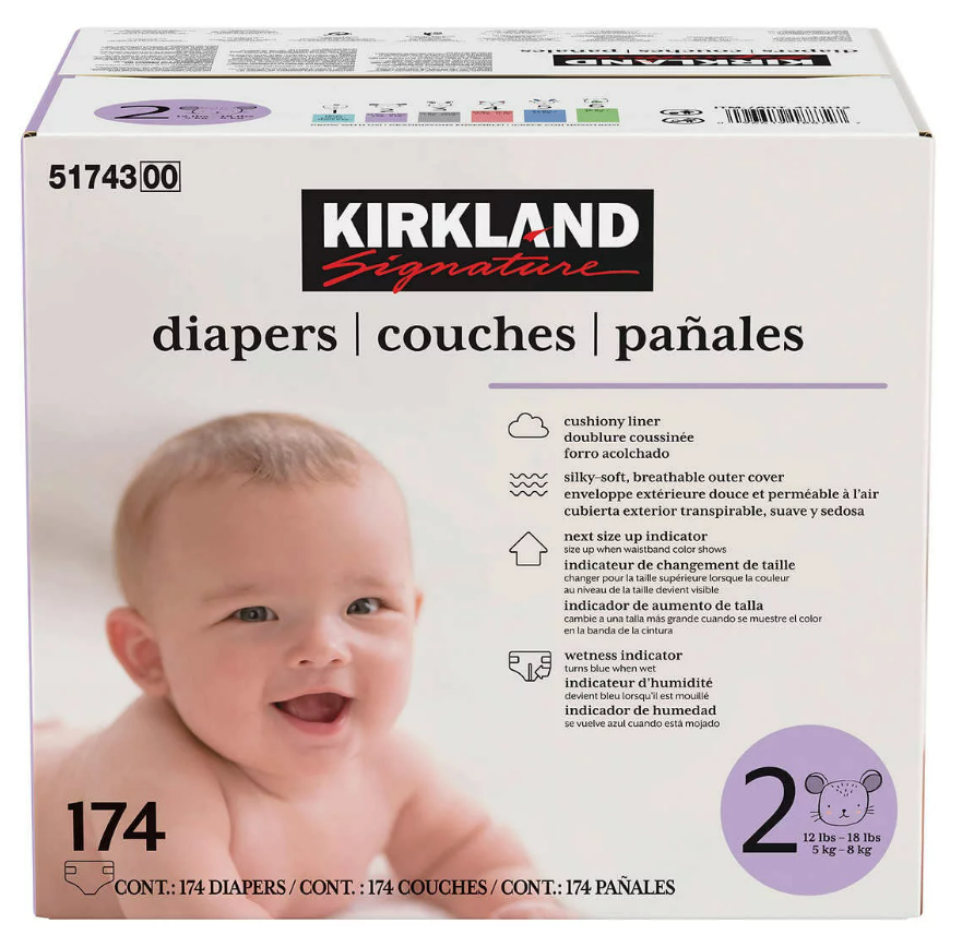Tã dán em bé Kirkland Signature Diapers - Size 2 - 174 miếng
