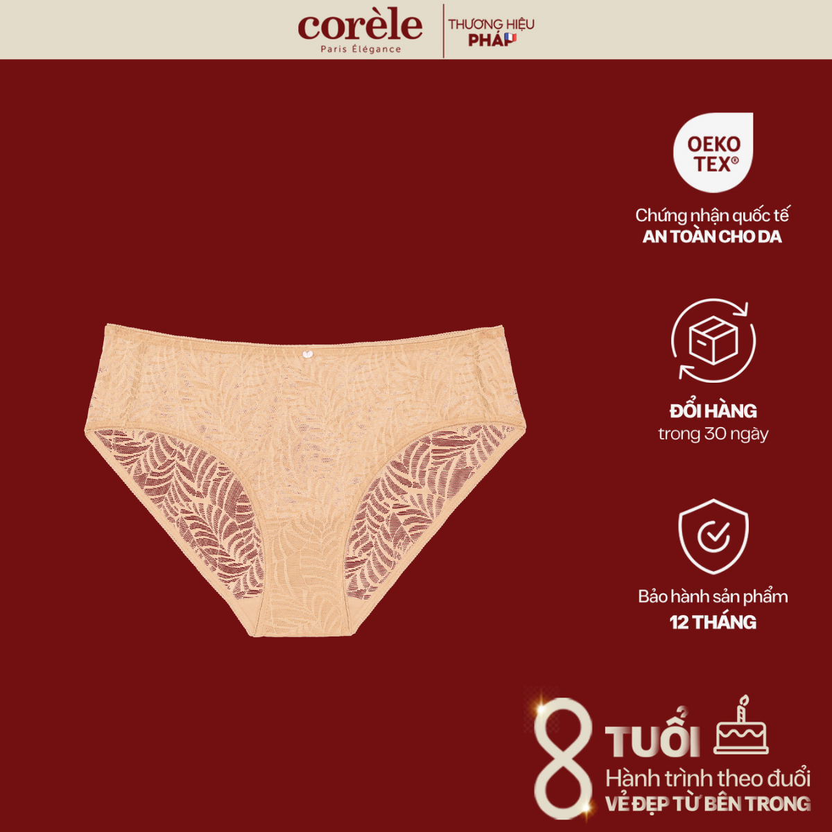 Quần lót ren nữ corèle just essential gợi cảm, lưng vừa, chuẩn an toàn quốc tế oeko-tex từ corèle pháp - 02141b