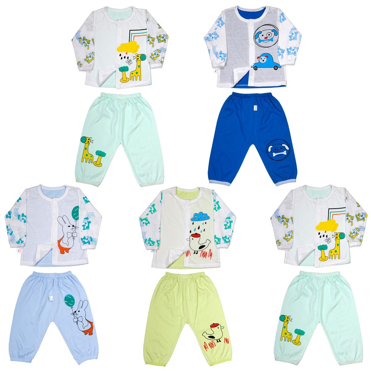 Combo 5 Bộ quần áo dài tay cotton thu đông in hình siêu ngộ nghĩnh cho bé trai ,bé gái từ 3-14kg 5DD16 MC.shop