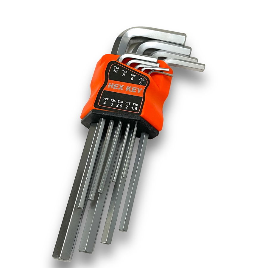 Bộ lục giác thuần 9 cây chữ l 1.5-10mm là dụng cụ chuyên dụng để tháo vặn bu lông, ốc vít lục giác.