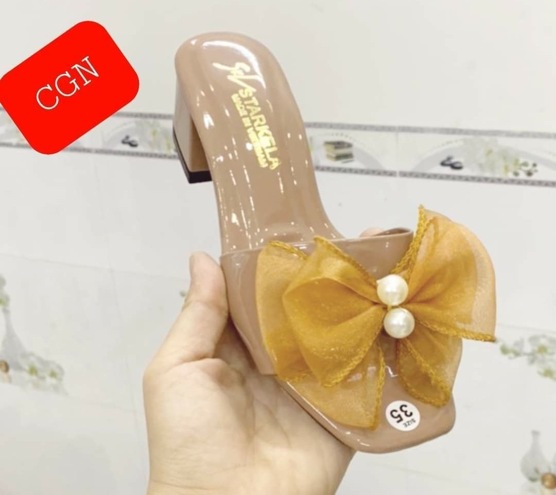 Guốc cao gót nữ 5p mới - dép cao gót nữ đế vuông, dép cao gót nữ quai ngang nơ sang trọng