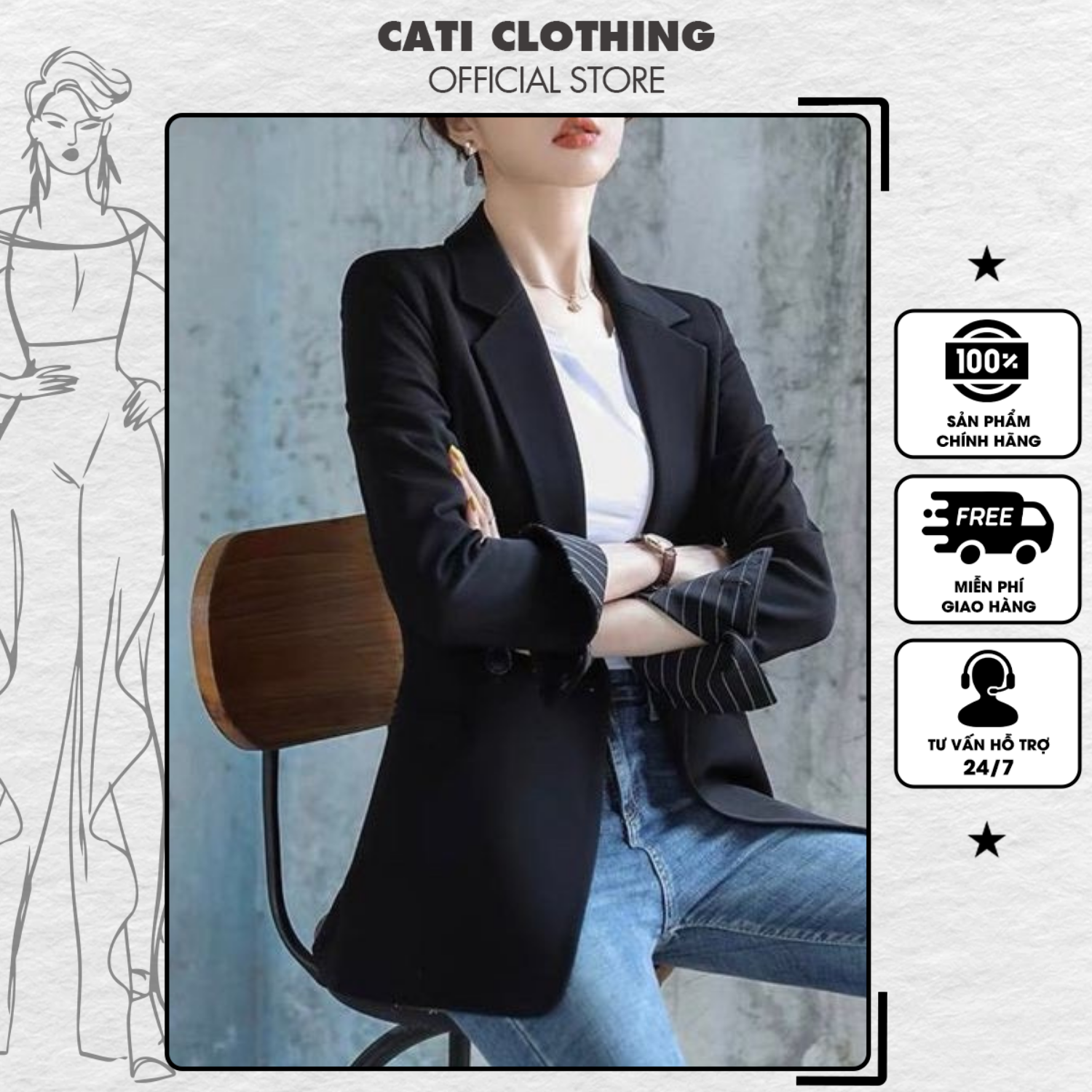 Áo khoác Blazer đen trắng sang chảnh