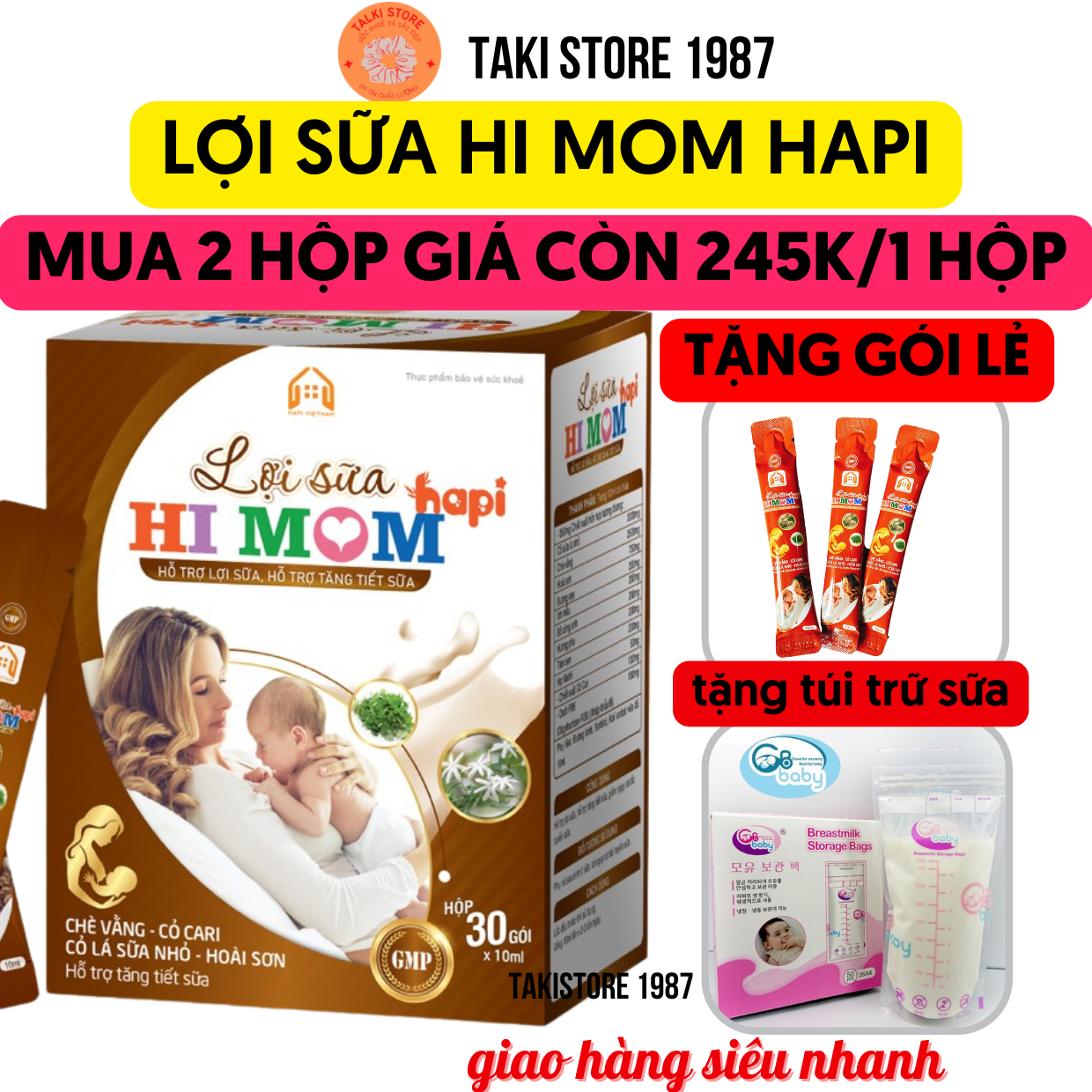 Lợi sữa hi mom hapi-giúp gọi sữa về, thông tắc tuyến sữa,mát sữa,thơm sữa ,tốt cho mẹ sau sinh