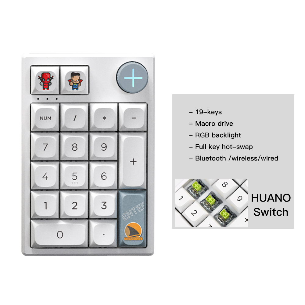 (Trong kho) darmoshark k3pro trao đổi nóng số cơ khí Bàn phím không dây Bluetooth 19key Numpad Bàn phím Huano chuyển đổi Macro ổ đĩa cho máy tính xách tay