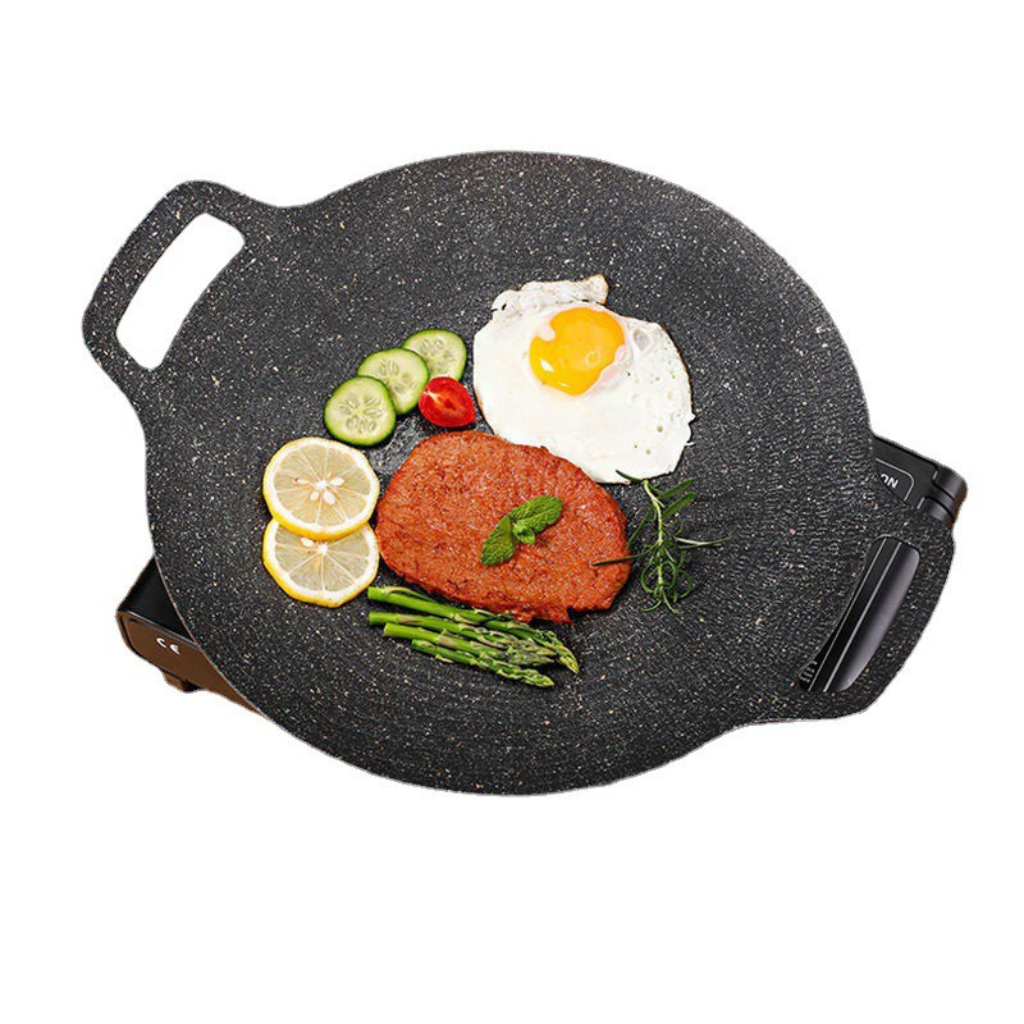 Chảo nướng đá không dầu Hàn Quốc size 34cm Ecoramic, Chảo nướng thịt BBQ chống dính dùng được cho mọi loại bếp chính hãng