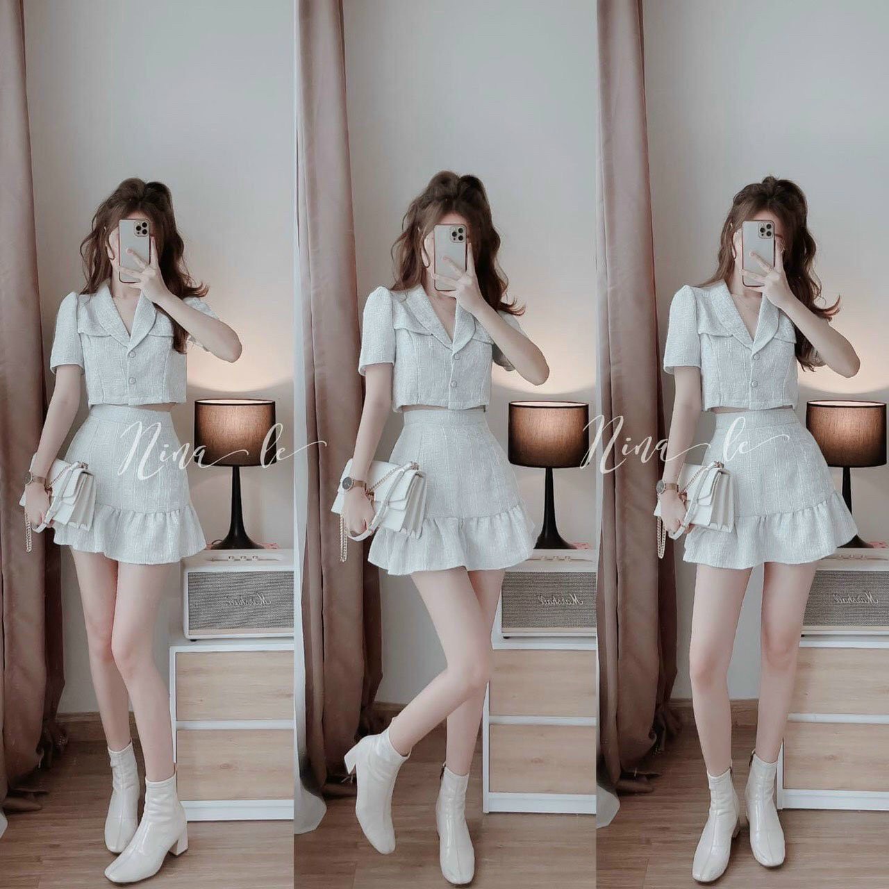 Set áo kèm chân váy vải bố trắng siêu đẹp  Rossy Fashion  Lazadavn