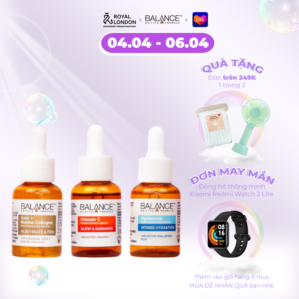 Bộ 03 serum sáng da, dưỡng ẩm và ngăn ngừa lão hóa Balance Active Skincare