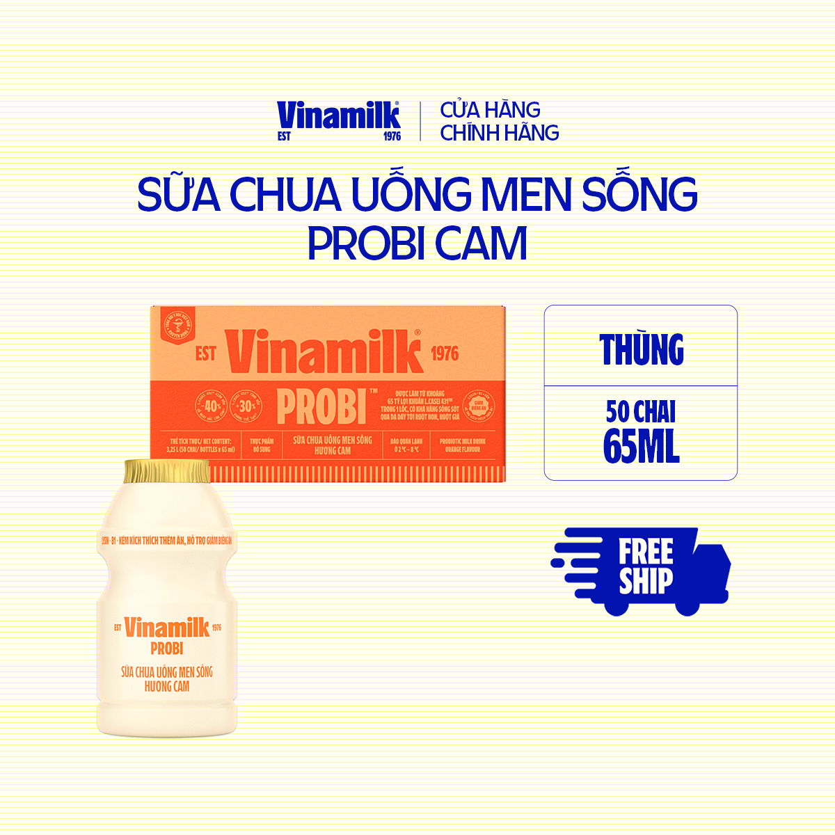 Thùng 50 Chai Sữa Chua Uống Men Sống Hương Cam Probi Pedia+ _ 10 Lốc x Chai 65ml