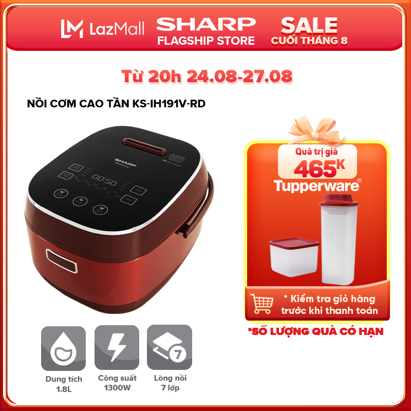 Nồi Cơm Điện Sharp 1.8L KS-IH191V-RD/GL/BK [Công Suất: 1300 W, Nồi Cơm Điện Cao Tần Tốt Bền, Đa Năng] - Hàng Chính Hãng Uy Tín Bảo Hành 12 tháng
