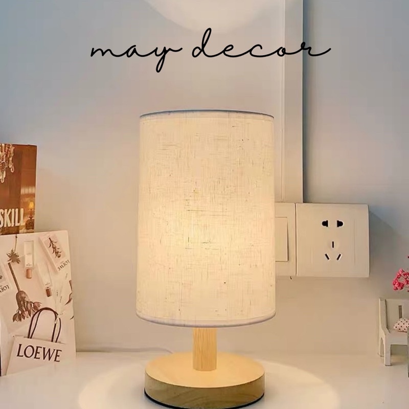 Đèn ngủ để bàn đế gỗ Decor Vintage kèm bóng đèn LED tiết kiệm điện - may.decor