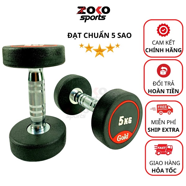 Tạ tay bọc cao su lõi sắt 5kg chính hãng Gold