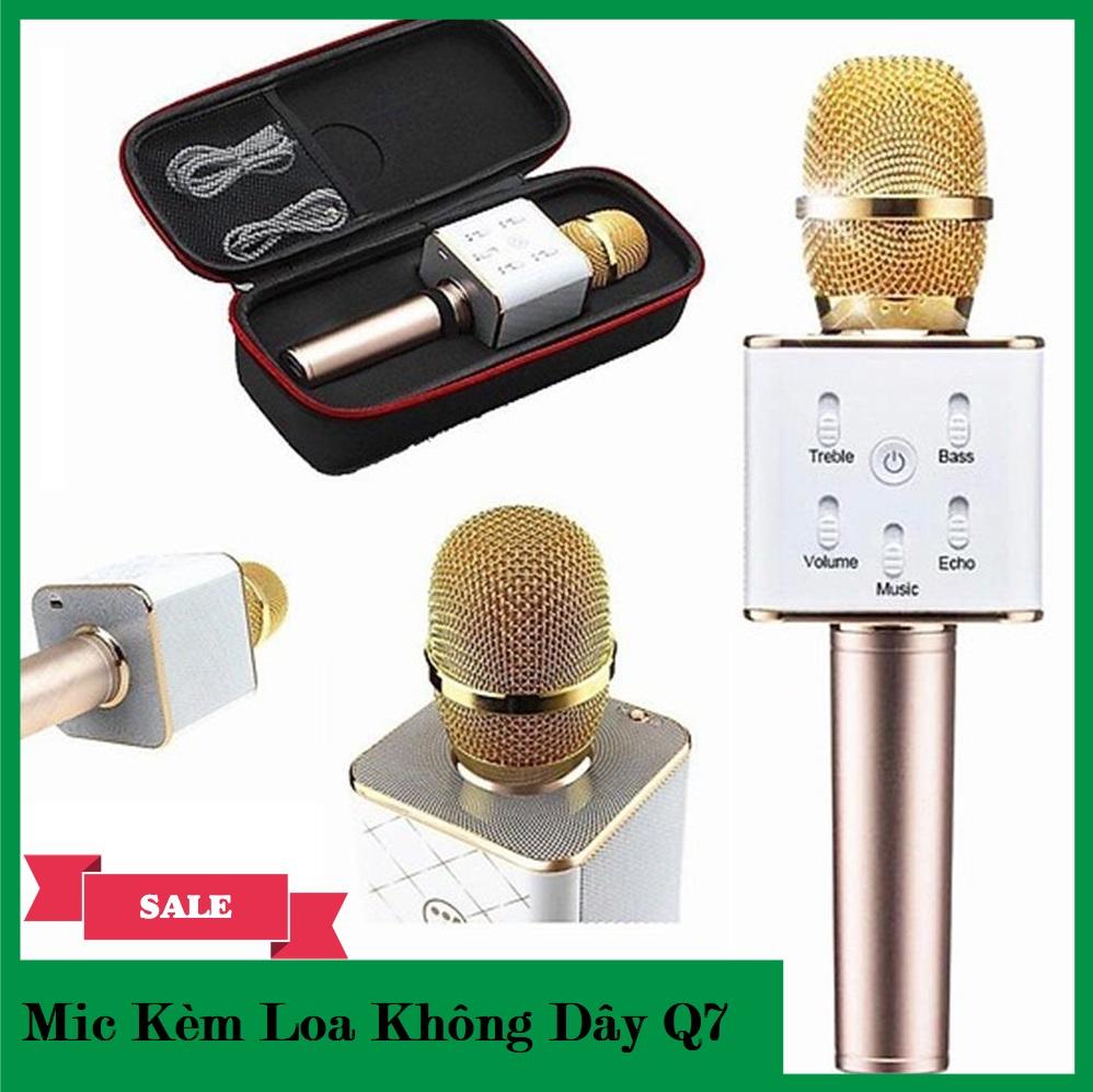 Mic hát karaoke, micro karaoke, mic hát karaoke kiêm loa bluetooth q7 dung lượng pin 2600 mah sử dụng liên tục 5 giờ, âm thanh vang, ấm, bắt mic - sale tung nóc giảm 50%.