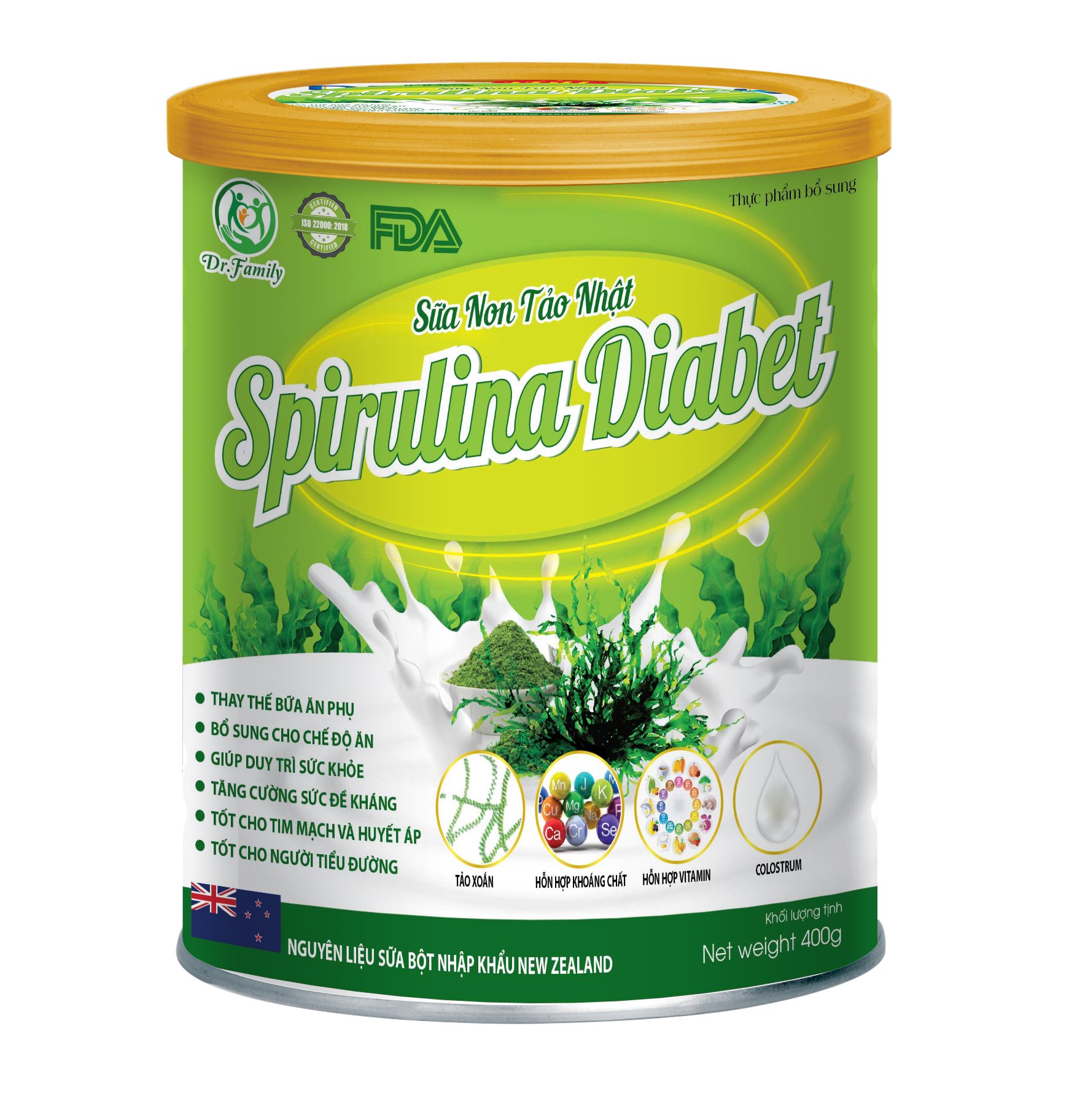 Sữa Non Tiểu Đường Tảo Nhật Spirulina Diabet- Giúp Tăng Cường Sức Đề Kháng, Hỗ Trợ Ổn Định Đường Huyết, Ngăn Ngừa Biến Chứng Tiểu Đường- Tốt Cho Tim Mạch- Hộp 400g