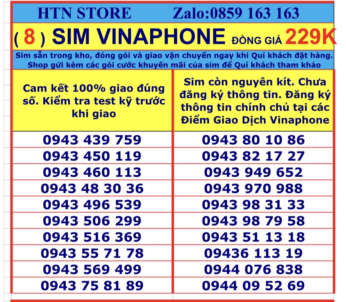 Sim vinaphone số đẹp giá rẻ đồng giá 229k - sim trả trước