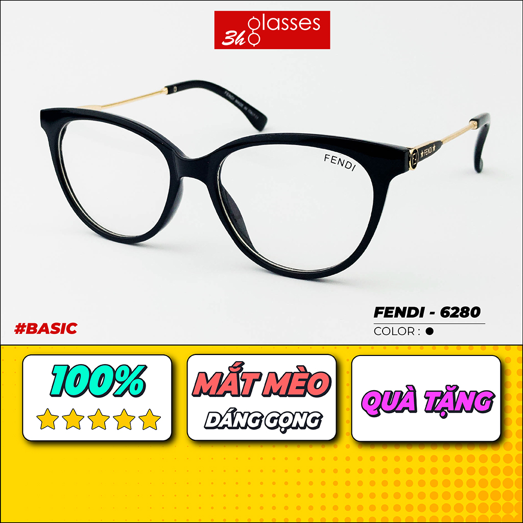 Gọng kính cận nữ, kính thời trang nam nữ. Chất liệu nhựa ACETATE kết hợp TITANIUM, hình dáng mắt mèo, phù hợp nhiều khuôn mặt. [FENDI-6280]