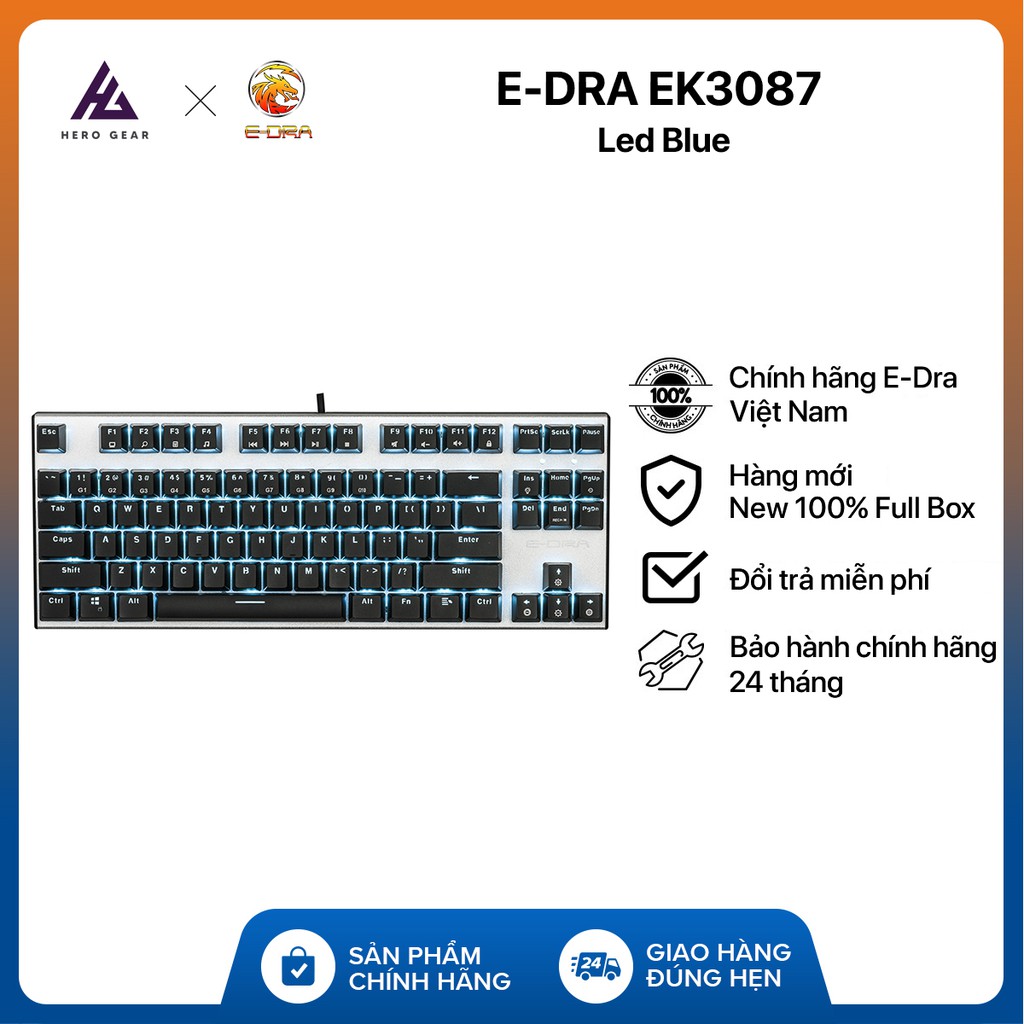 Bàn phím cơ edra ek3087- khung kim loại - led blue - bảo hành 2 năm