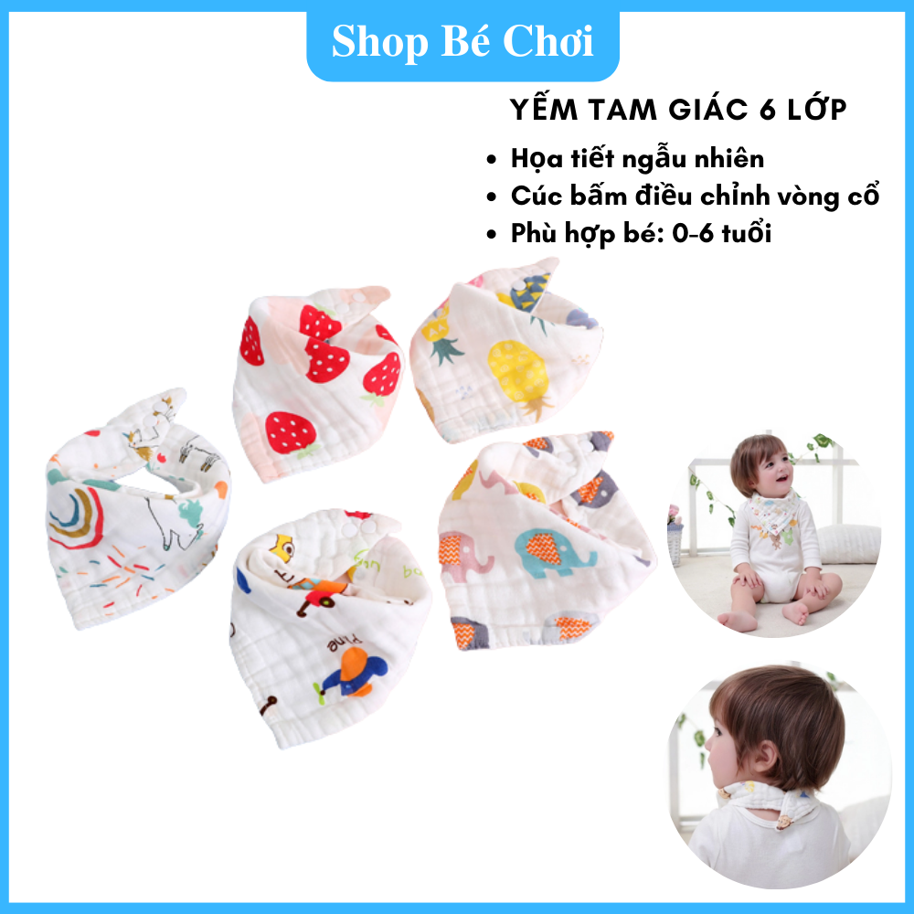 Set 5 Yếm Vải Xô 6 Lớp Mềm Có Cúc Bấm Điều Chỉnh Theo Vòng Cổ Bé