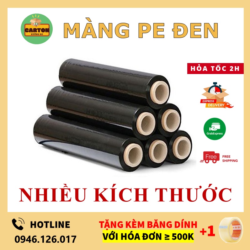Màng pe đen, màng co đủ size màng pe đen màng nilong đen bọc hàng, quấn hàng